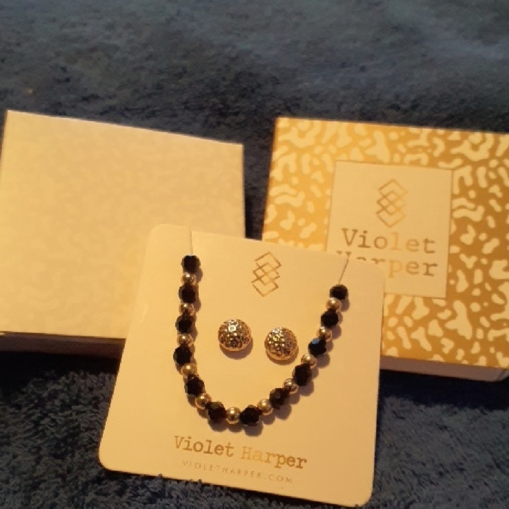 Morgan Gold Beaded Bracelet & Earrings Set - Violet Harper